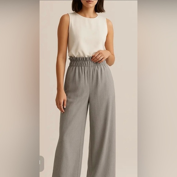 Aritiza Wilfred Pants - Wilfred Paperbag Front Waist Wide-Leg Pants Gray-Green Textured Size 4